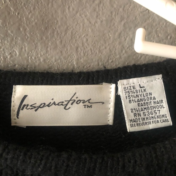 Inspiration Brand Silk & Angora SZ Large Black sequin detailed Black Cap sleeve - Picture 2 of 16